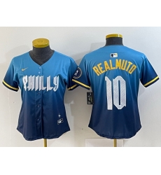 women Philadelphia Phillies 10 J T  Realmuto Blue 2024 City Connect Limited Stitched Baseball Jersey