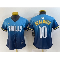 women Philadelphia Phillies 10 J T  Realmuto Blue 2024 City Connect Limited Stitched Baseball Jersey