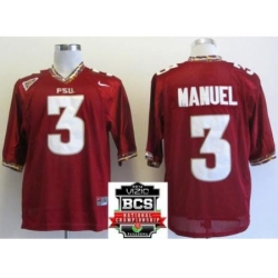 Florida State Seminoles (FSU) 3 E.J Manuel Red College Football NCAA Jersey 2014 Vizio BCS National Championship Game Patch