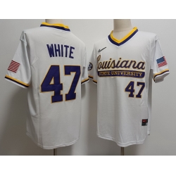 Mens LSU Tigers #47 Tommy White 2024 White Pullover Baseball Game Jersey