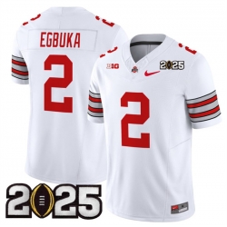 Men's Ohio State Buckeyes #2 Emeka Egbuka White 2025 CFP Final Patch F.U.S.E. Vapor Limited Stitched Football Jersey