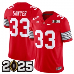 Men's Ohio State Buckeyes #33 Jack Sawyer Red 2025 CFP Final Patch F.U.S.E. Vapor Limited Stitched Football Jersey