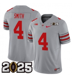 Men's Ohio State Buckeyes #4 Jeremiah Smith Grey 2025 CFP Final Patch F.U.S.E. Vapor Limited Stitched Football Jersey