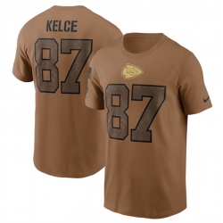 Men Kansas City Chiefs 87 Travis Kelce 2023 Brown Salute To Service Name Number T Shirt