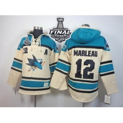 Men San Jose Sharks 12 Patrick Marleau Cream Sawyer Hooded Sweatshirt 2016 Stanley Cup Final Patch Stitched NHL Jersey