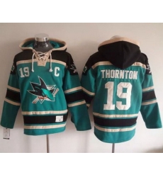 Men San Jose Sharks 19 Joe Thornton Teal Sawyer Hooded Sweatshirt Stitched NHL Jersey