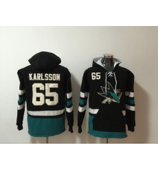 Men San Jose Sharks 65 Erik Karlsson Black Stitched Hoodie