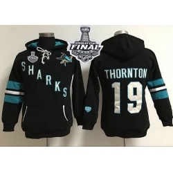 San Jose Sharks 19 Joe Thornton Black 2016 Stanley Cup Final Patch Women Old Time Heidi Hoodie NHL Hoodie