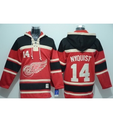 Men Detroit Red Wings 14 Gustav Nyquist Red Sawyer Hooded Sweatshirt Stitched NHL Jersey