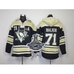 Men Pittsburgh Penguins 71 Evgeni Malkin Black Sawyer Hooded Sweatshirt 2017 Stanley Cup Finals Champions Stitched NHL Jersey