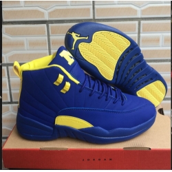 Men Air Jordan 12 Blue Yellow High OG Shoes