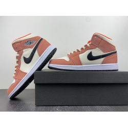 Air Jordan 1 Mid GS Orange Suede Men Shoes 23F 091