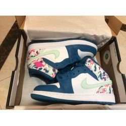 Women Air Jordan 1 Mid SE Flowers Basket Ball Shoes