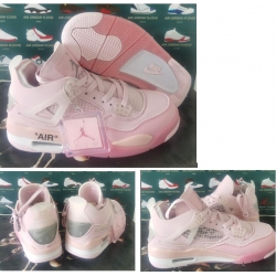 Women Air Jordan 4 Retro Pink X offi White Shoes