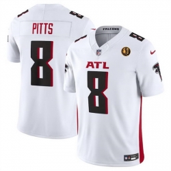 Men Atlanta Falcons 8 Kyle Pitts White 2023 F U S E  With John Madden Patch Vapor Limited Stitched Football Jersey