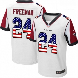 Men Nike Atlanta Falcons 24 Devonta Freeman Elite White Road USA Flag Fashion NFL Jersey