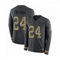 Men Nike Atlanta Falcons 24 Devonta Freeman Limited Black Salute to Service Therma Long Sleeve NFL Jersey