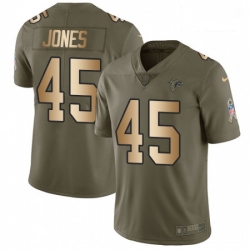 Men Nike Atlanta Falcons 45 Deion Jones Limited OliveGold 2017 Salute to Service NFL Jersey