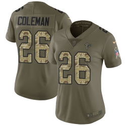 Nike Falcons #26 Tevin Coleman Olive Camo Womens Stitched NFL Limited 2017 Salute to Service Jersey