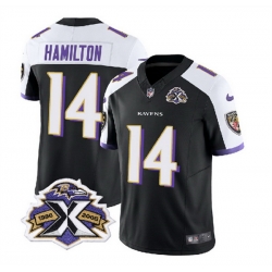 Men Baltimore Ravens 14 Kyle Hamilton Black White 2023 F U S E With Patch Throwback Vapor Limited Jersey