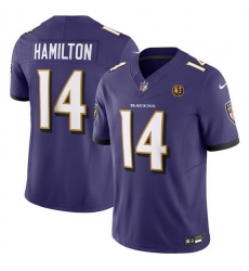 Men Baltimore Ravens 14 Kyle Hamilton Purple 2023 F U S E  With John Madden Patch Vapor Limited Stitched Football Jersey