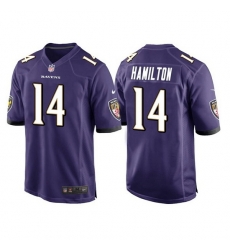 Men Baltimore Ravens 14 Kyle Hamilton Purple Stitched Game jersey