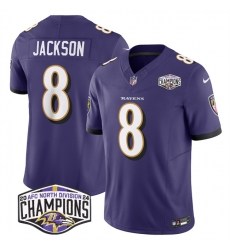 Men Baltimore Ravens 8 Lamar Jackson Purple F U S E 2024 AFC North Division Champions Vapor Limited Football Jersey