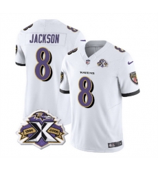 Men Baltimore Ravens 8 Lamar Jackson White 2023 F U S E With Patch Throwback Vapor Limited Jersey