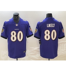 Men Baltimore Ravens 80 Isaiah Likely Purple Vapor Limited Football Jersey