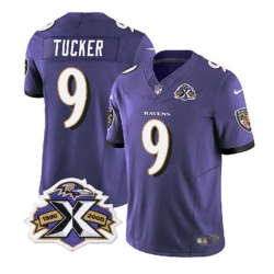 Men Baltimore Ravens 9 Justin Tucker Purple 2023 F U S E With Patch Throwback Vapor Limited Jersey