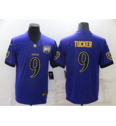 Men Baltimore Ravens 9 Justin Tucker Purple 25th Season Golden Stitched NFL Nike Limited Jersey