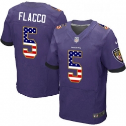 Mens Nike Baltimore Ravens 5 Joe Flacco Elite Purple Home USA Flag Fashion NFL Jersey