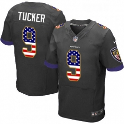 Mens Nike Baltimore Ravens 9 Justin Tucker Elite Black Alternate USA Flag Fashion NFL Jersey