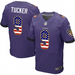 Mens Nike Baltimore Ravens 9 Justin Tucker Elite Purple Home USA Flag Fashion NFL Jersey