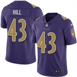 Nike Ravens 43 Justice Hill Purple Men Stitched NFL Limited Rush Jersey