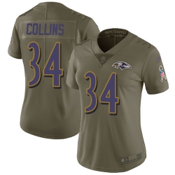 Nike Ravens #34 Alex Collins Olive Womens Stitched NFL Limited 2017 Salute to Service Jersey