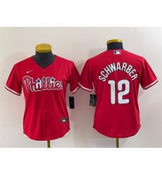 Women Philadelphia Phillies 12 Kyle Schwarber Red Stitched Baseball Jersey  Run Small