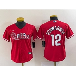 Women Philadelphia Phillies 12 Kyle Schwarber Red Stitched Baseball Jersey  Run Small