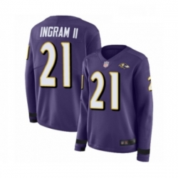 Womens Baltimore Ravens 21 Mark Ingram II Limited Purple Therma Long Sleeve Football Jersey