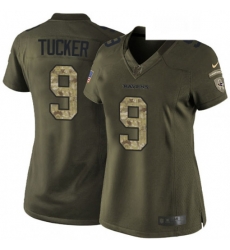 Womens Nike Baltimore Ravens 9 Justin Tucker Elite Green Salute to Service NFL Jersey