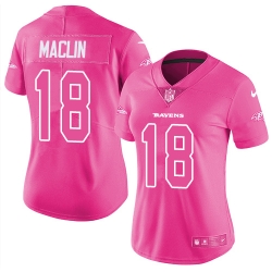 Womens Nike Ravens #18 Jeremy Maclin Pink  Stitched NFL Limited Rush Fashion Jersey