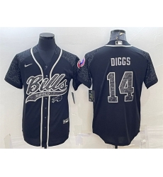 Men Buffalo Bills 14 Stefon Diggs Black Reflective With Patch Cool Base Stitched Baseball Jersey