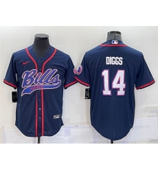 Men Buffalo Bills 14 Stefon Diggs Navy With Patch Cool Base Stitched Baseball Jersey