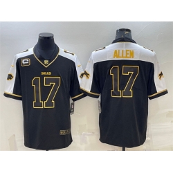 Men Buffalo Bills 17 Josh Allen Black Gold With C Patch Thanksgiving Vapor Untouchable Limited Stitched Jersey