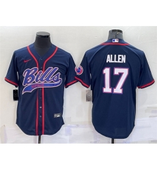 Men Buffalo Bills 17 Josh Allen Navy With Patch Cool Base Stitched Baseb