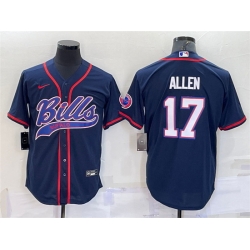 Men Buffalo Bills 17 Josh Allen Navy With Patch Cool Base Stitched Baseb