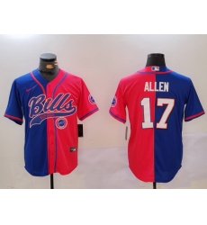 Men Buffalo Bills 17 Josh Allen Red Blue Team Cool Base Stitched Baseball Jersey 2