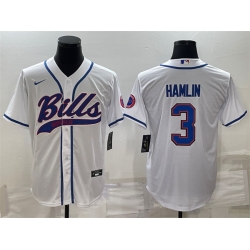 Men Buffalo Bills 3 Damar Hamlin White With Patch Cool Base Stitched Baseball Jersey