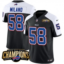 Men Buffalo Bills 58 Matt Milano Black White 2023 F U S E  AFC East Champions Ptach Stitched Football Jersey