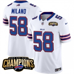 Men Buffalo Bills 58 Matt Milano White 2023 F U S E  AFC East Champions Ptach Stitched Football Jersey